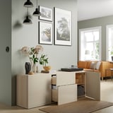BESTÅ Storage combination with drawers, white stained oak effect/Selsviken high-gloss/beige, 70 7/8x16 1/2x25 5/8 "