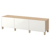BESTÅ Storage combination with drawers, white stained oak effect/Selsviken high-gloss/white, 70 7/8x15 3/4x18 7/8 "