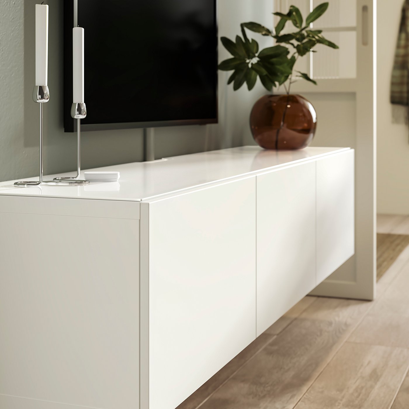 【送料込】IKEA BESTA ガラス天板付き棚 BESTÅ top panel for TV, glass/white, 707/8x153/4