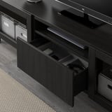 BESTÅ TV bench, black-brown/Lappviken/Stubbarp black-brown clear glass, 70 7/8x16 1/2x18 7/8 "