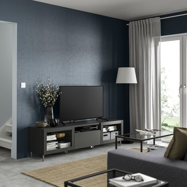 BESTÅ TV bench, dark gray Lappviken/Sindvik dark gray, 70 7/8x16 1/2x18 7/8 "