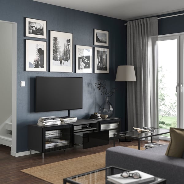 BESTÅ TV bench, dark gray Selsviken/Fällsvik anthracite, 70 7/8x16 1/2x18 7/8 "