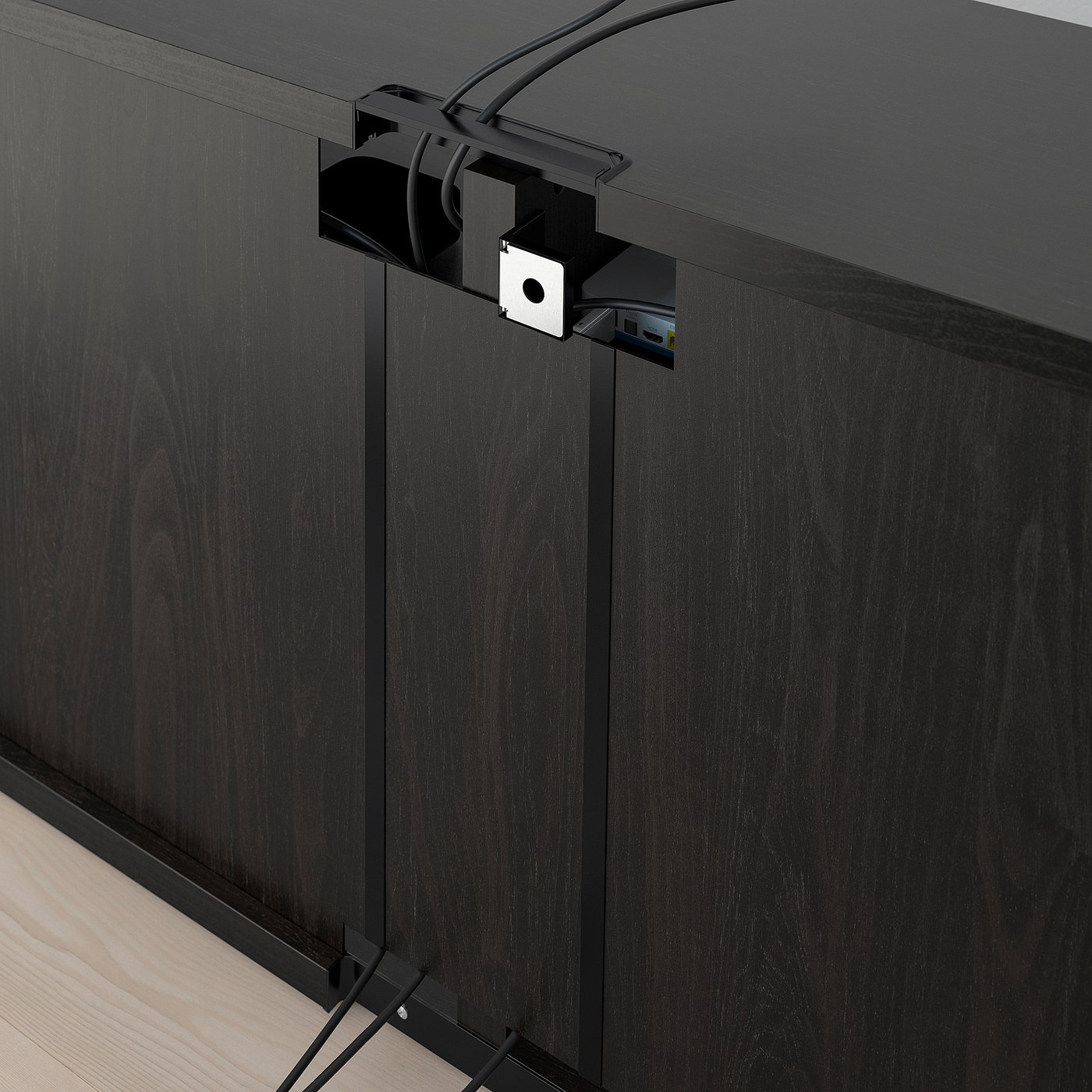 BESTÅ TV bench with doors and drawers, black-brown Hedeviken