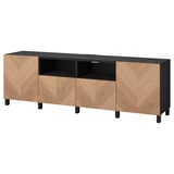 BESTÅ TV bench with doors and drawers, black-brown/Hedeviken/Stubbarp oak veneer, 94 1/2x16 1/2x29 1/8 "
