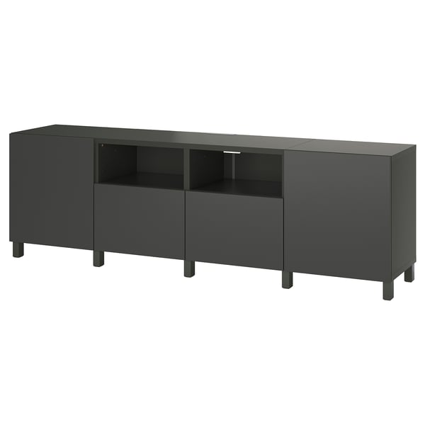 BESTÅ TV bench with doors and drawers, dark gray/Lappviken/Stubbarp dark gray, 94 1/2x16 1/2x29 1/8 "