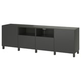 BESTÅ TV bench with doors and drawers, dark gray/Lappviken/Stubbarp dark gray, 94 1/2x16 1/2x29 1/8 "