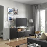 BESTÅ TV bench with doors and drawers, white/Hammarsmed/Stubbarp anthracite, 94 1/2x16 1/2x29 1/8 "