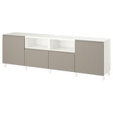 BESTÅ TV bench with doors and drawers, white/Hammarsmed/Stubbarp beige, 94 1/2x16 1/2x29 1/8 "