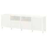 BESTÅ TV bench with doors and drawers, white/Hanviken/Stubbarp white, 94 1/2x16 1/2x29 1/8 "