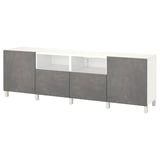BESTÅ TV bench with doors and drawers, white/Kallviken/Stubbarp dark gray, 94 1/2x16 1/2x29 1/8 "