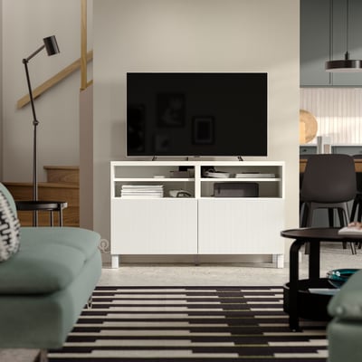 BESTÅ TV bench with doors, white/Förvaltare white, 47 1/4x16 1/2x29 1/8 "