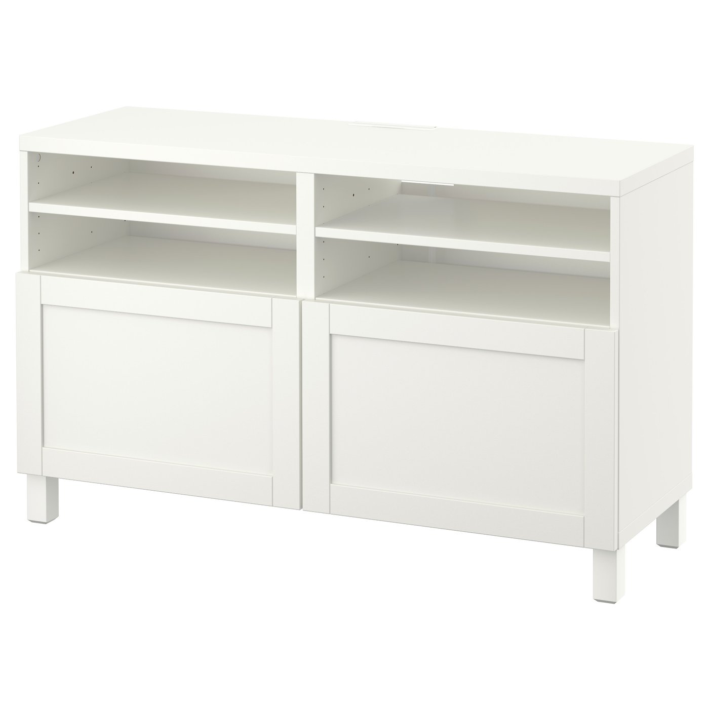 BESTÅ TV bench with doors, white/Hanviken/Stubbarp white, 471
