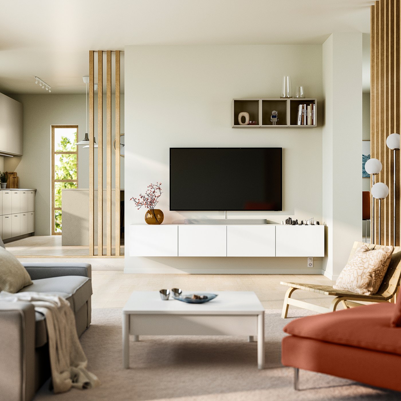 BESTÅ TV bench with doors, white/Lappviken white, 941/2x161/2x15