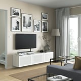 BESTÅ TV bench with doors, white/Mörtviken white, 70 7/8x16 1/2x15 "