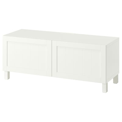 BESTÅ TV bench with doors, white/Pipmakare white, 47 1/4x16 1/2x18 7/8 "