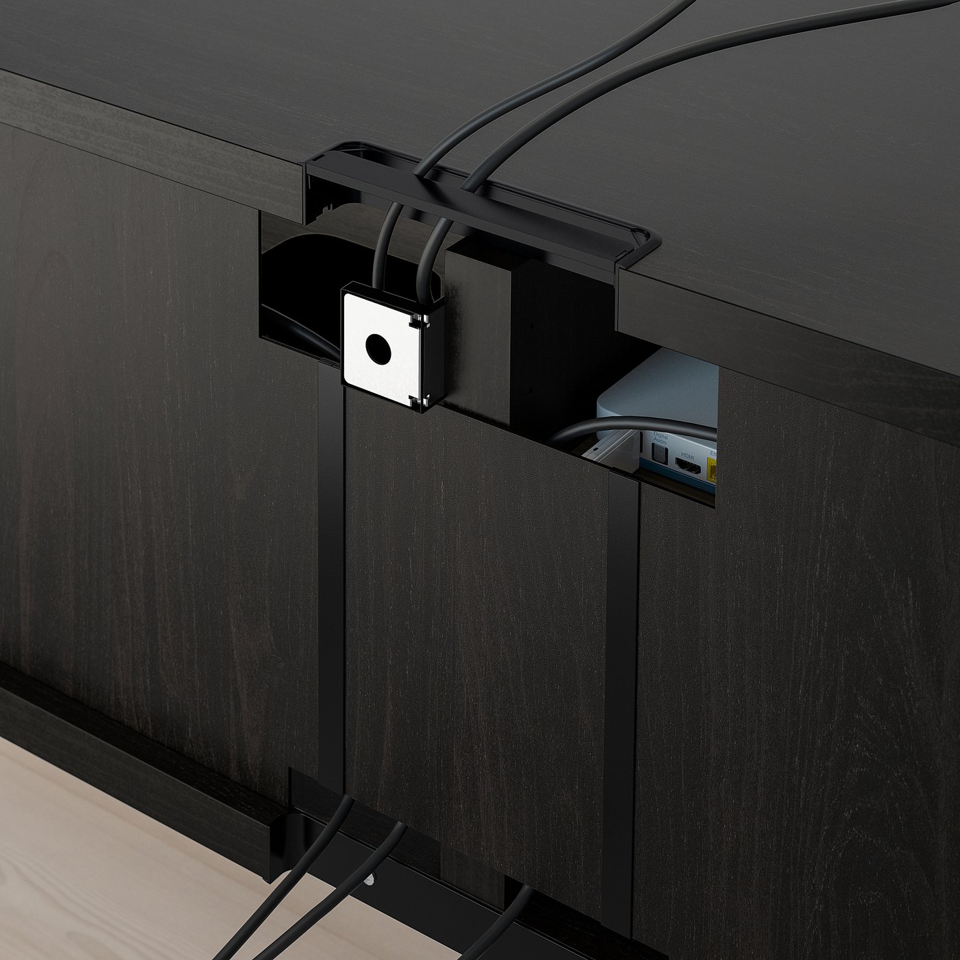 BESTÅ TV bench with drawers, black-brown Björköviken/Stubbarp