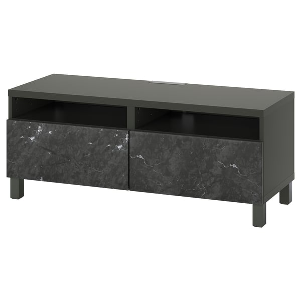 BESTÅ TV bench with drawers, dark gray/Bergsviken/Stubbarp black, 47 1/4x16 1/2x18 7/8 "