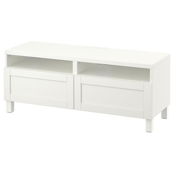 BESTÅ TV bench with drawers, white/Hanviken/Stubbarp white, 47 1/4x16 1/2x18 7/8 "