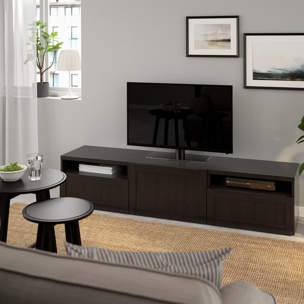 BESTÅ TV unit, black-brown, Hanviken black-brown, 70 7/8x16 1/2x15 3/8