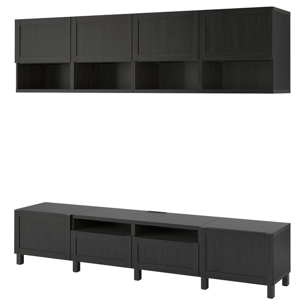 BESTÅ TV storage combination, black-brown/Hanviken/Stubbarp black-brown, 94 1/2x16 1/2x90 1/2 "