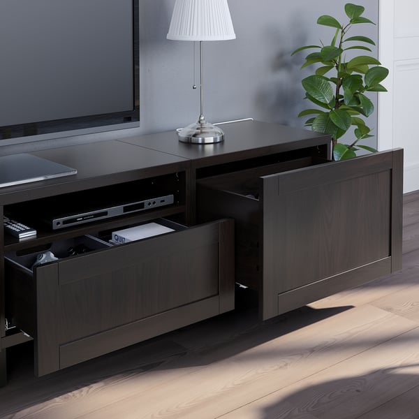 BESTÅ TV storage combination, black-brown/Hanviken/Stubbarp black-brown, 94 1/2x16 1/2x90 1/2 "