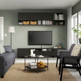 BESTÅ TV storage combination, black-brown/Hanviken/Stubbarp black-brown, 94 1/2x16 1/2x90 1/2 "