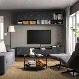 BESTÅ TV storage combination, dark gray/Bergsviken/Stubbarp black, 94 1/2x16 1/2x90 1/2 "