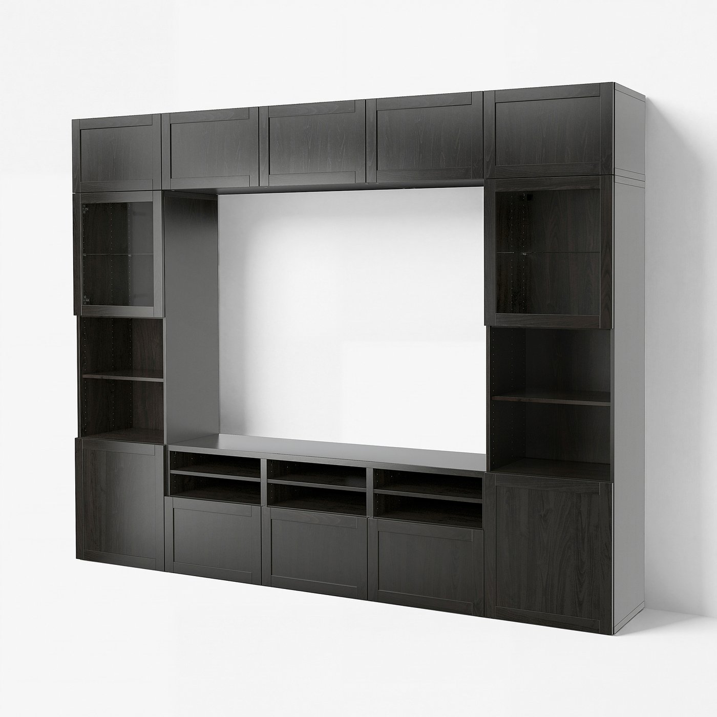 BESTÅ TV storage combination/glass doors, black-brown/Hanviken