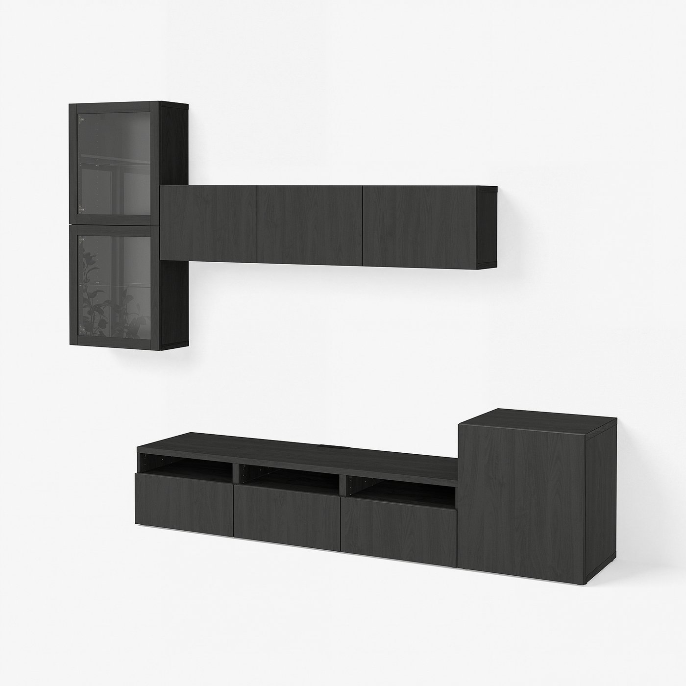 BESTÅ TV storage combination/glass doors, black-brown/Lappviken