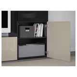 BESTÅ TV storage combination/glass doors, black-brown/Selsviken high gloss/beige smoked glass, 94 1/2x16 1/2x50 3/4 "