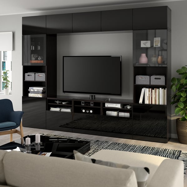 Besta Tv Storage Combination Glass Doors Black Brown Selsviken High Gloss Black Clear Glass 118 1 8x15 3 4x90 1 2 Order Today Ikea