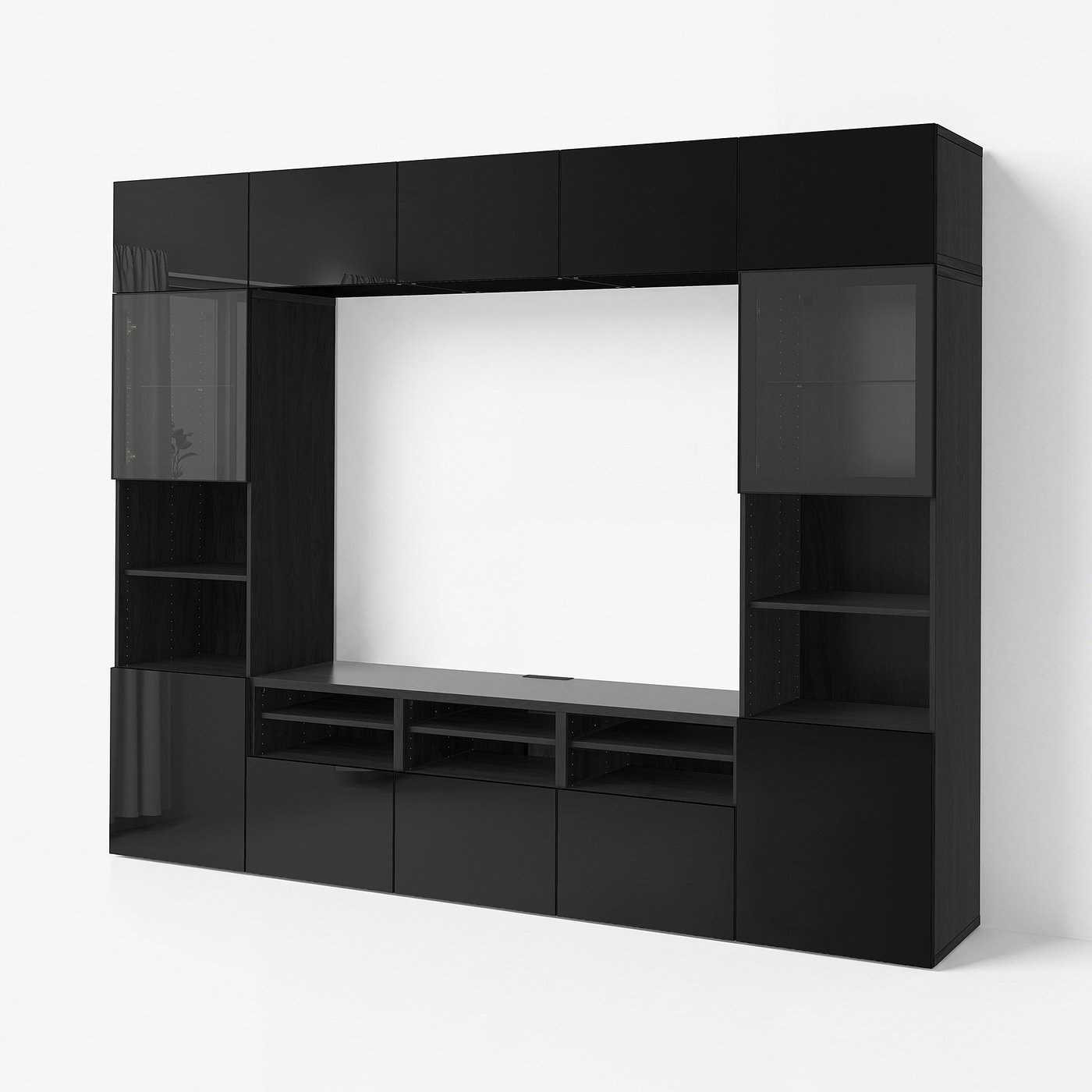 BESTÅ TV storage combination/glass doors, black-brown/Selsviken