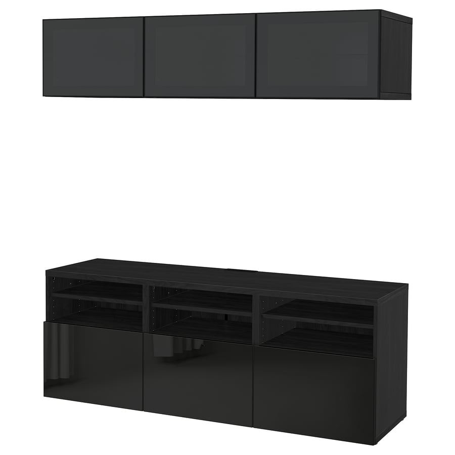 BESTÅ TV storage combination/glass doors, blackbrown/Selsviken high