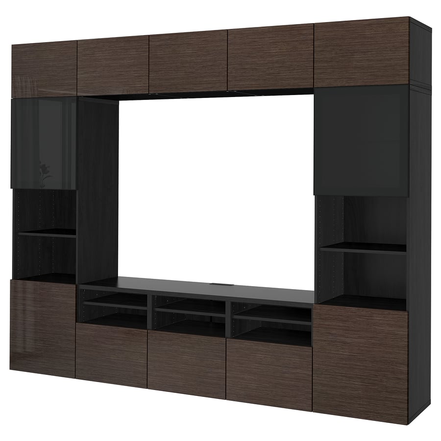 BESTÅ TV storage combination/glass doors, blackbrown/Selsviken high