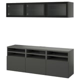 BESTÅ TV storage combination/glass doors, dark gray Lappviken/Fällsvik anthracite, 70 7/8x16 1/2x75 5/8 "
