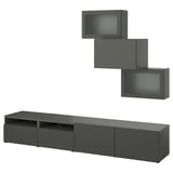 BESTÅ TV storage combination/glass doors, dark gray Lappviken/Sindvik dark gray, 94 1/2x16 1/2x74 3/4 "