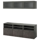 BESTÅ TV storage combination/glass doors, dark gray Sindvik/Kallviken dark gray, 70 7/8x16 1/2x75 5/8 "