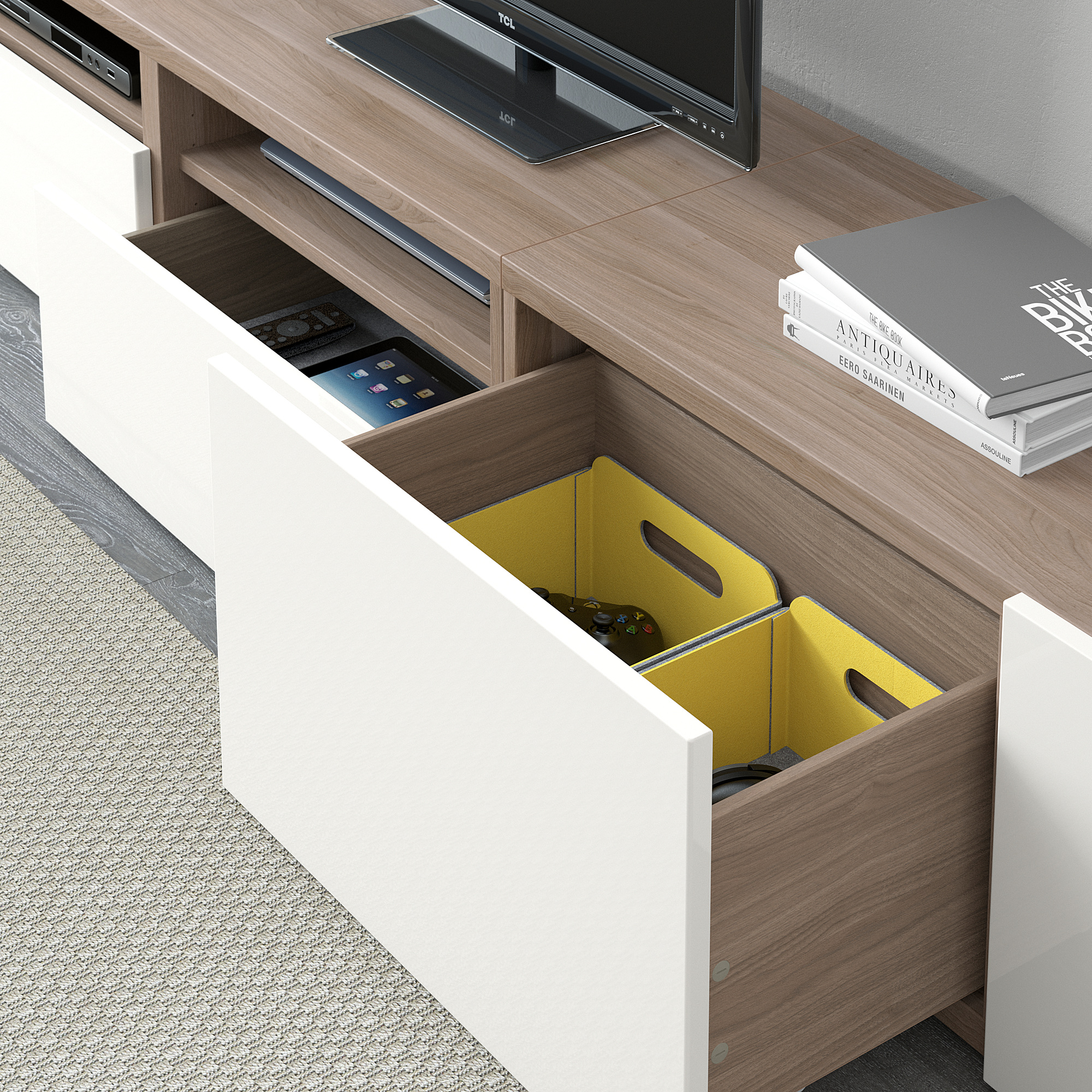 BESTÅ TV storage combination/glass doors, Maximum load/drawer 22 lb