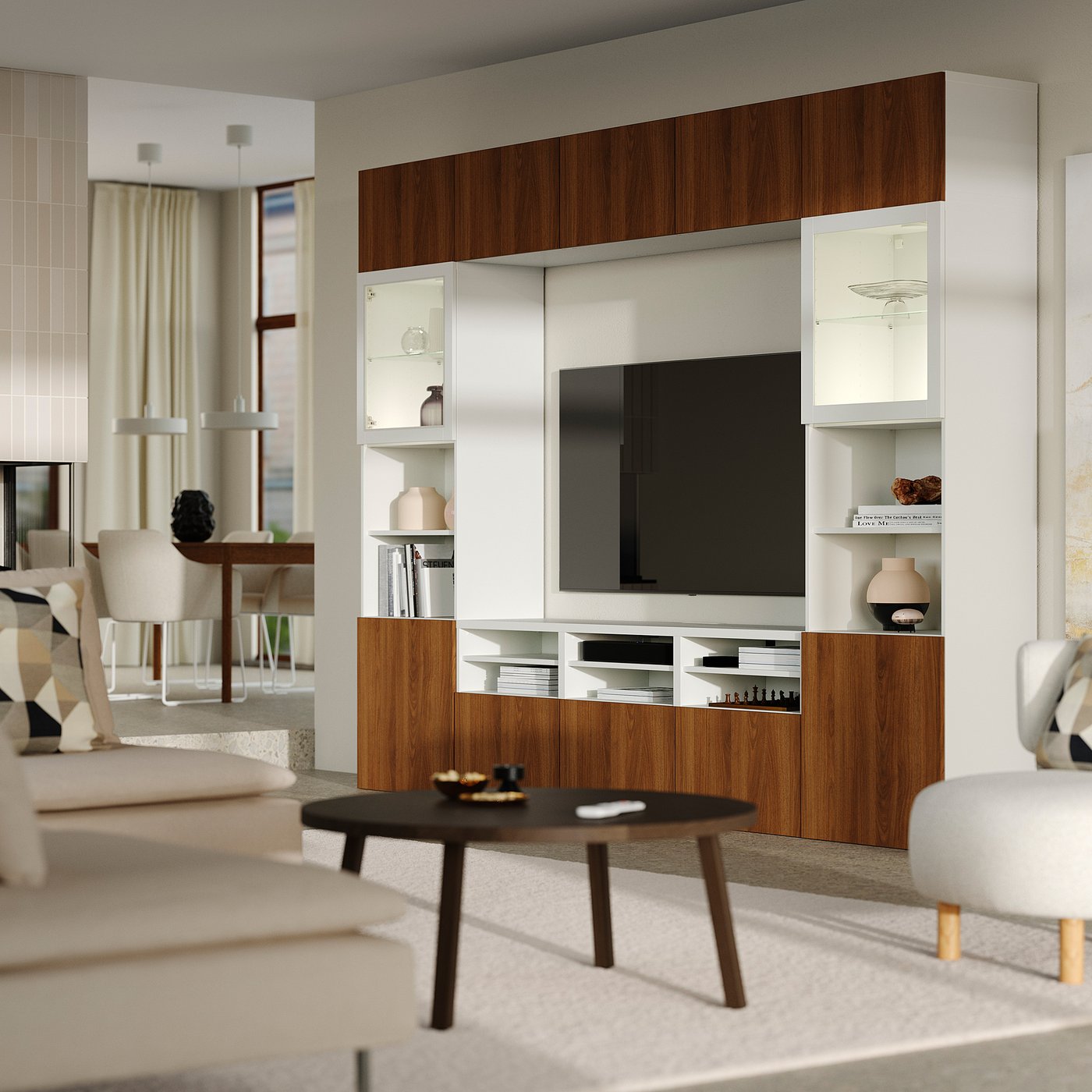 BESTÅ TV storage combination/glass doors, white Lappviken/brown