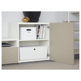BESTÅ TV storage combination/glass doors, white/Selsviken high gloss/beige clear glass, 118 1/8x16 1/2x83 1/8 "
