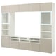 BESTÅ TV storage combination/glass doors, white/Selsviken high gloss/beige clear glass, 118 1/8x16 1/2x91 "