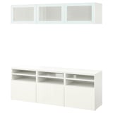 BESTÅ TV storage combination/glass doors, white/Selsviken high-gloss/white frosted glass, 70 7/8x16 1/2x75 5/8 "