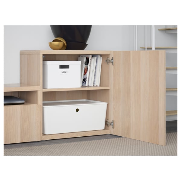 BESTÅ TV storage combination/glass doors, white stained oak effect/Lappviken wht stained oak effect clear glass, 118 1/8x16 1/2x83 1/8 "