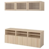 BESTÅ TV storage combination/glass doors, white stained oak effect/Lappviken wht stained oak effect clear glass, 70 7/8x16 1/2x75 5/8 "