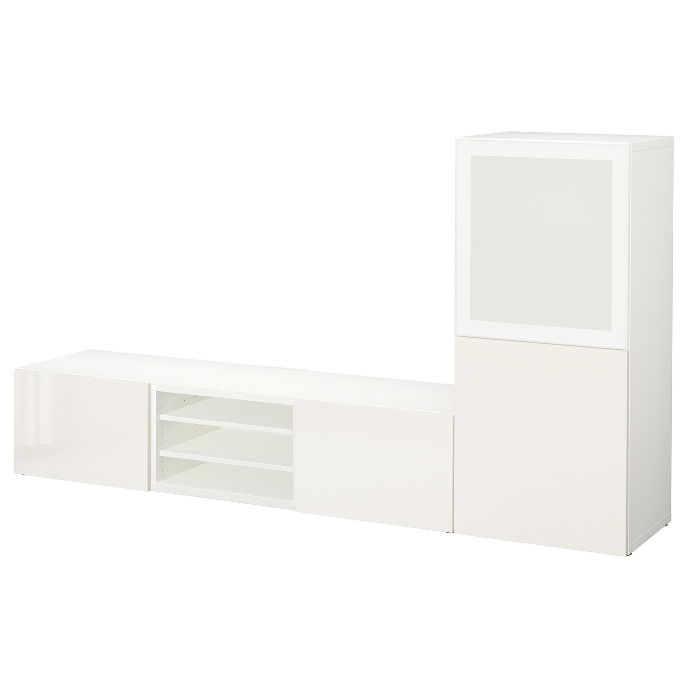 BESTÅ TV storage combination/glass doors, white, Selsviken highgloss