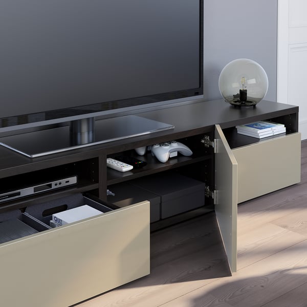 BESTÅ TV unit, blackbrown/Selsviken highgloss/beige, 707/8x161/2x153