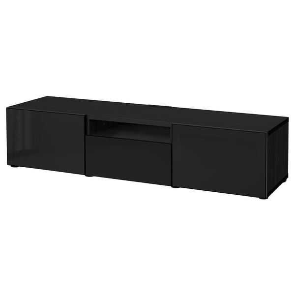 BESTÅ TV unit, blackbrown/Selsviken high gloss/black smoked glass, 707