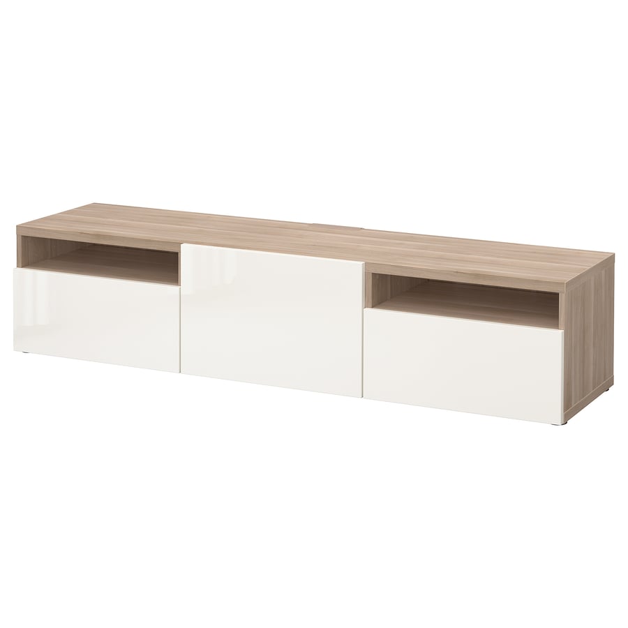 BESTÅ TV unit, walnut effect light gray/Selsviken highgloss/white, 707