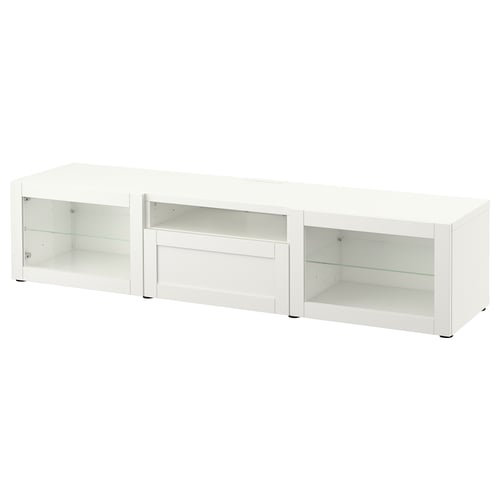 BESTÅ TV unit, white/Hanviken white clear glass, 707/8x161/2x153/8" IKEA