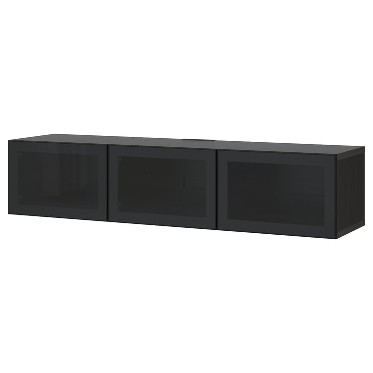 BESTÅ TV unit with doors, blackbrown/Glassvik smoked glass, 707/8x161